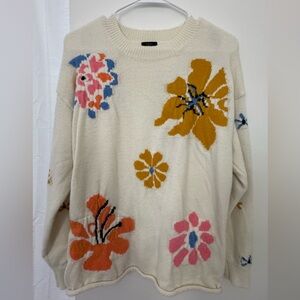 Debut Cream Sweater with Colorful Floral Design
